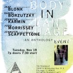 The Body in Language: An Anthology Event - Jaap Blonk, Daniel Borzutzky, Jennifer Karmin, Judd Morrissey + Jennifer Scappettone